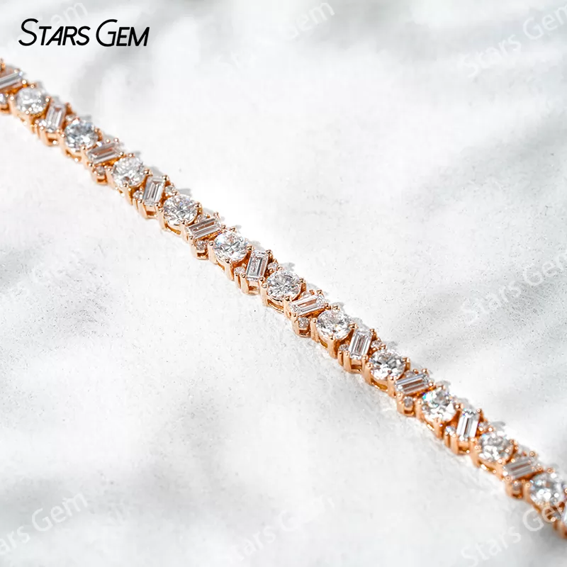 1.5x3mm Baguette Step Cut Lab Diamond and 3.0mm Round Brilliant Cut Lab Grown Diamond 18K Solid Gold Tennis Bracelet