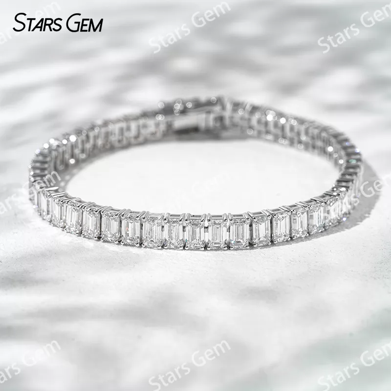 18K White Gold with 3*5mm Emerald Cut Lab Diamond Bracelet Tennis Bracelet