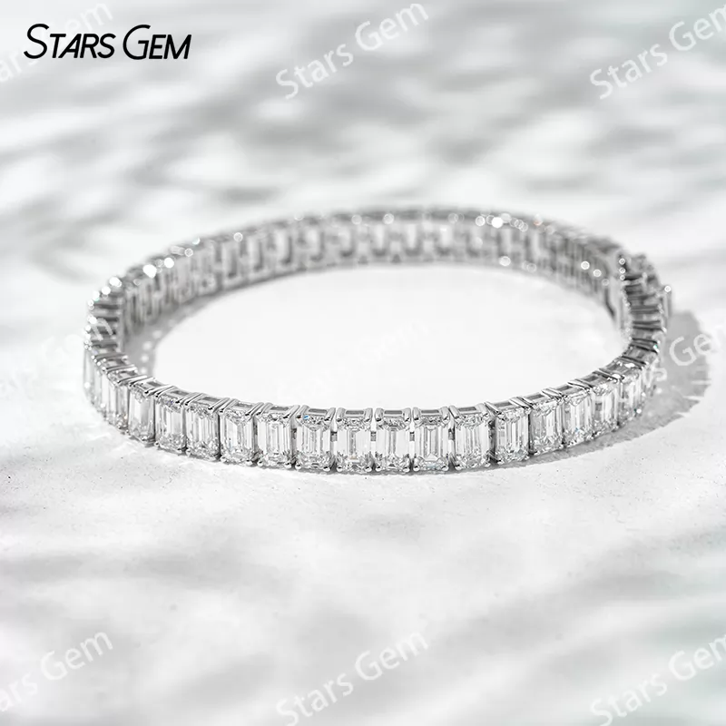 18K White Gold with 3*5mm Emerald Cut Lab Diamond Bracelet Tennis Bracelet