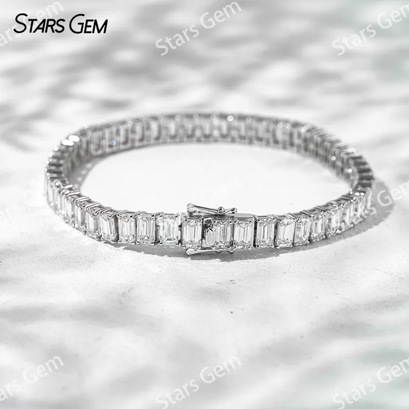 18K White Gold with 3*5mm Emerald Cut Lab Diamond Bracelet Tennis Bracelet