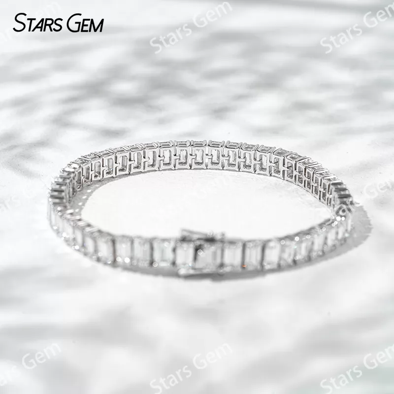 18K White Gold with 3*5mm Emerald Cut Lab Diamond Bracelet Tennis Bracelet