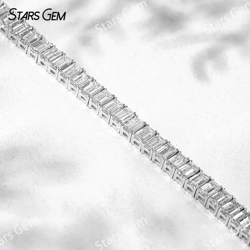 18K White Gold with 3*5mm Emerald Cut Lab Diamond Bracelet Tennis Bracelet