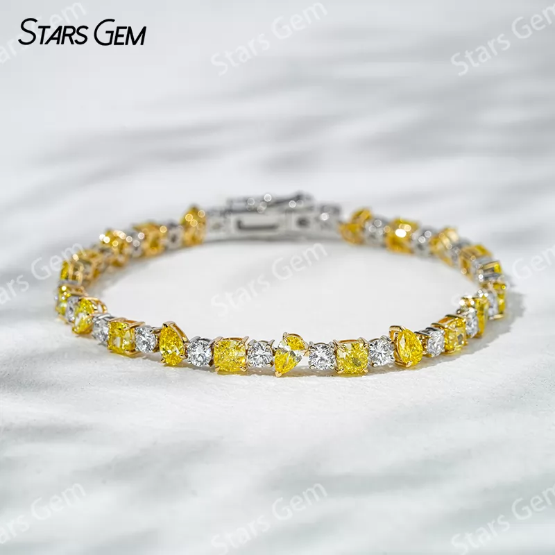 18K White Gold and Yellow Gold with White Yellow Lab Diamond Bracelet Tennis Bracelet