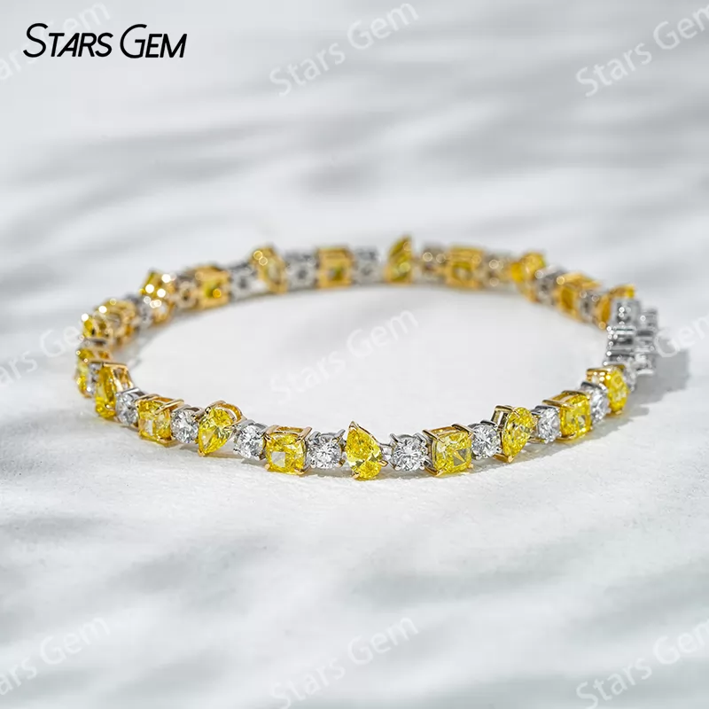 18K White Gold and Yellow Gold with White Yellow Lab Diamond Bracelet Tennis Bracelet