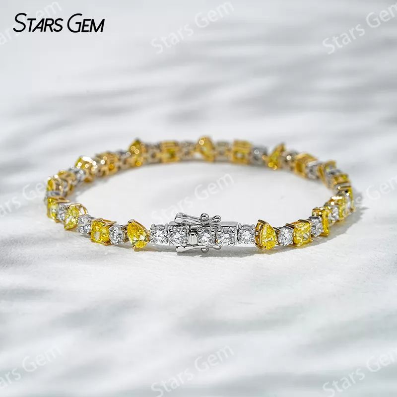 18K White Gold and Yellow Gold with White Yellow Lab Diamond Bracelet Tennis Bracelet
