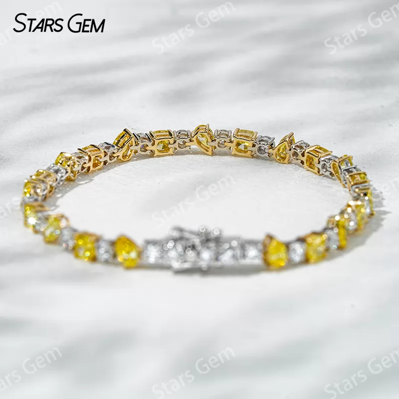 18K White Gold and Yellow Gold with White Yellow Lab Diamond Bracelet Tennis Bracelet
