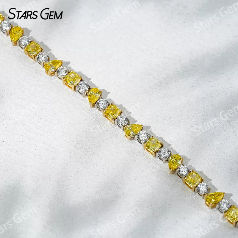 18K White Gold and Yellow Gold with White Yellow Lab Diamond Bracelet Tennis Bracelet