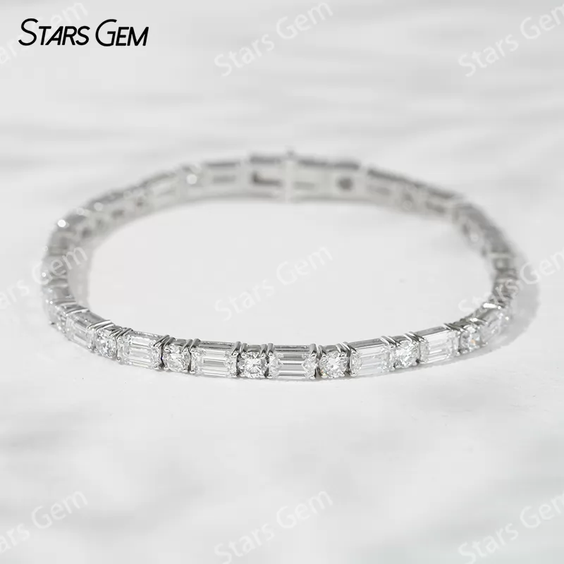 18K White Gold with 3*5mm Emerald Cut and 3.1mm Round Cut Lab Diamond Bracelet Tennis Bracelet