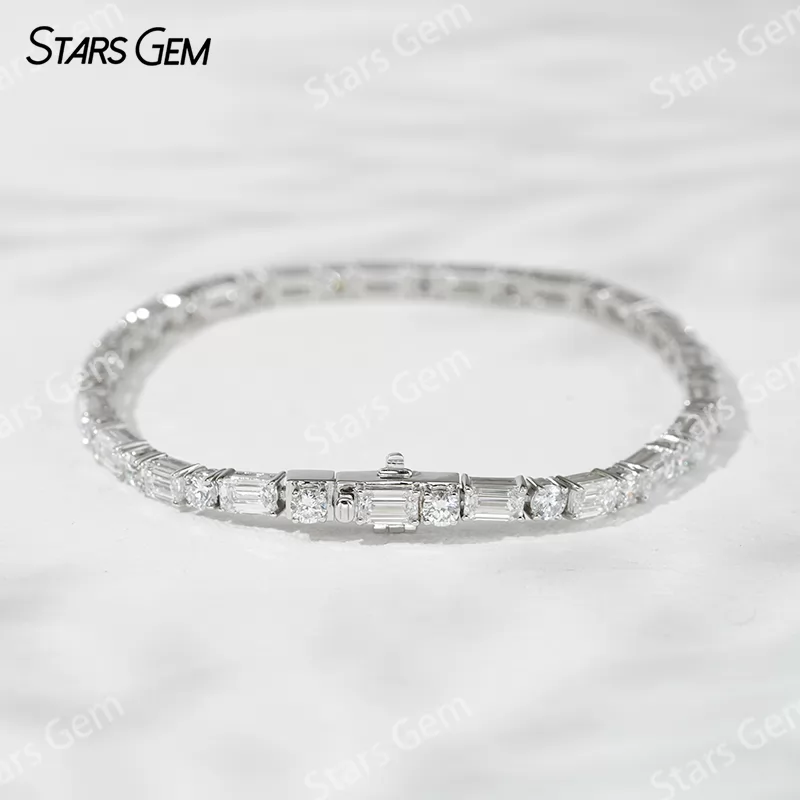 18K White Gold with 3*5mm Emerald Cut and 3.1mm Round Cut Lab Diamond Bracelet Tennis Bracelet