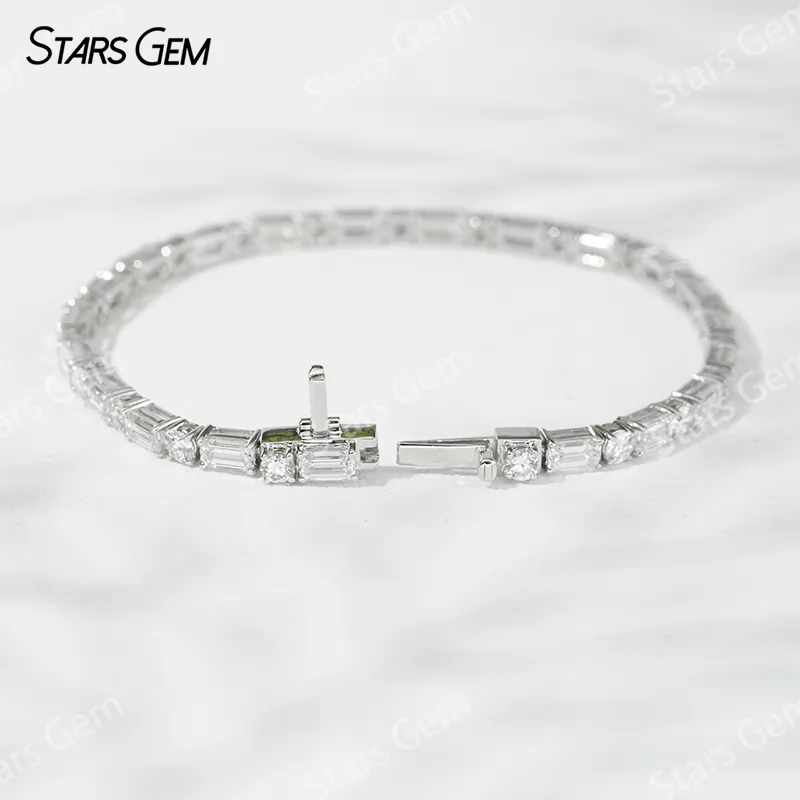 18K White Gold with 3*5mm Emerald Cut and 3.1mm Round Cut Lab Diamond Bracelet Tennis Bracelet