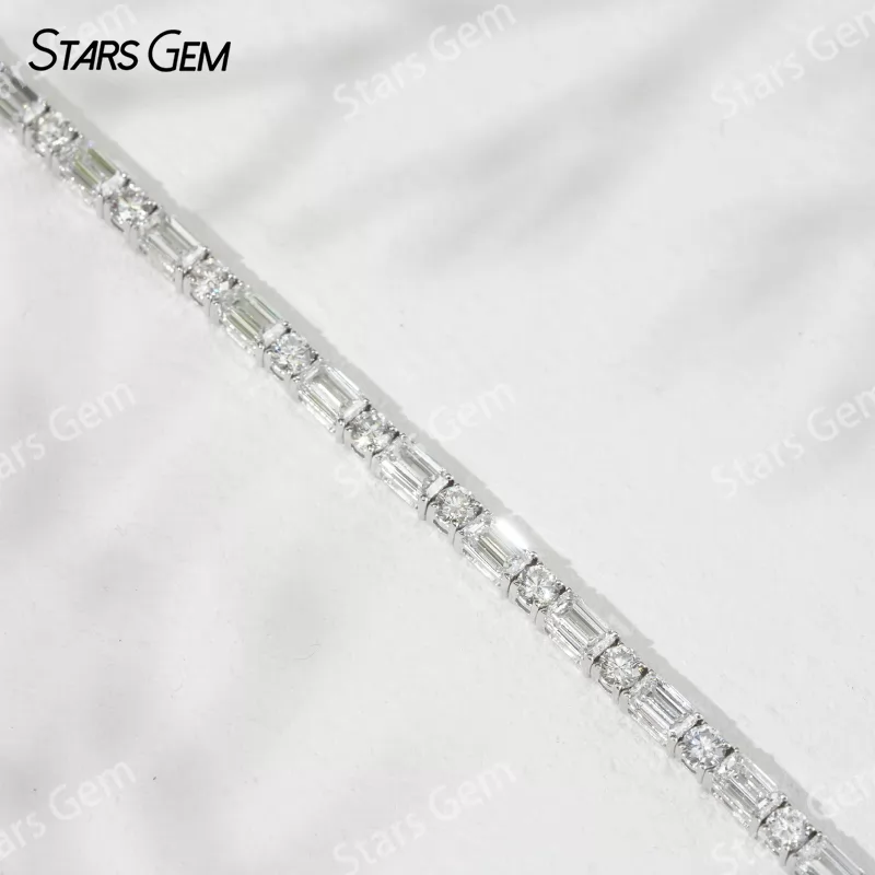 18K White Gold with 3*5mm Emerald Cut and 3.1mm Round Cut Lab Diamond Bracelet Tennis Bracelet