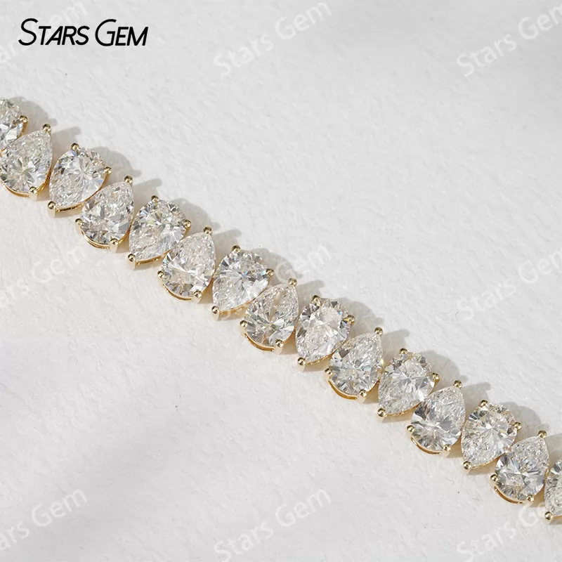 18K Solid Yellow Gold Tennis Bracelet 5x7mm Pear Cut Lab Grown Diamond Bracelet