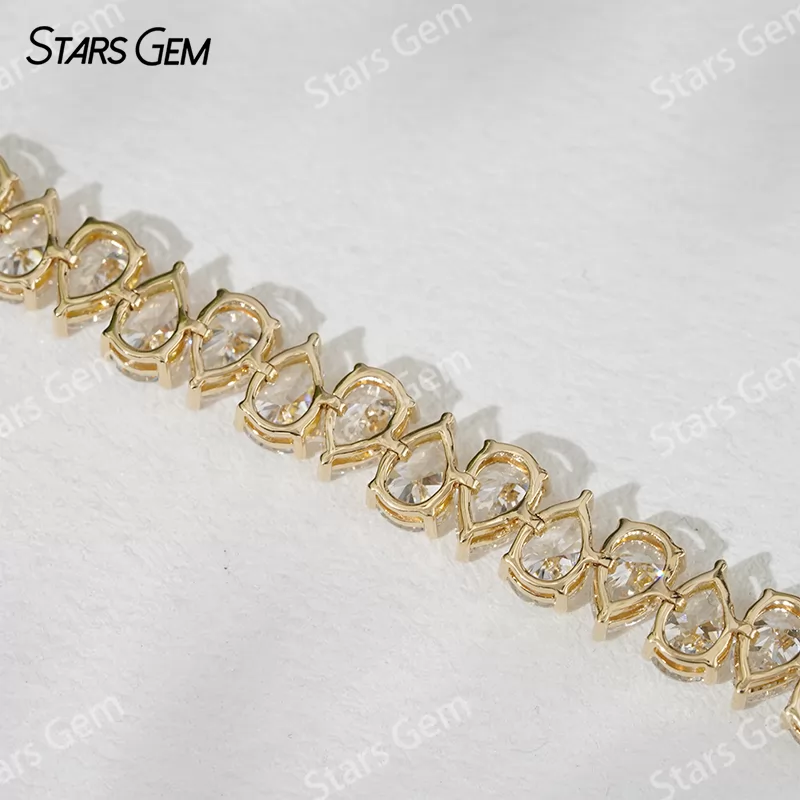 18K Solid Yellow Gold Tennis Bracelet 5x7mm Pear Cut Lab Grown Diamond Bracelet