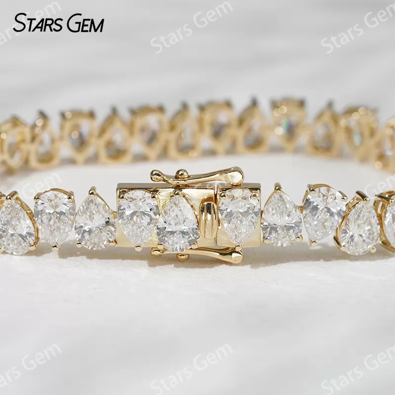 18K Solid Yellow Gold Tennis Bracelet 5x7mm Pear Cut Lab Grown Diamond Bracelet