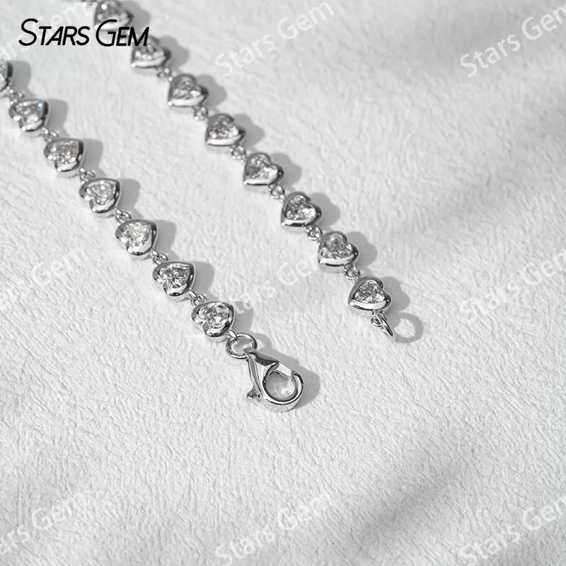 18K Gold Bezel Set Heart Cut Lab Grown Diamond Chain Link Bangles Tennis Bracelet