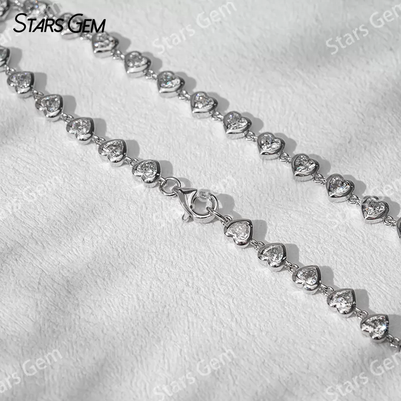 18K Gold Bezel Set Heart Cut Lab Grown Diamond Chain Link Bangles Tennis Bracelet