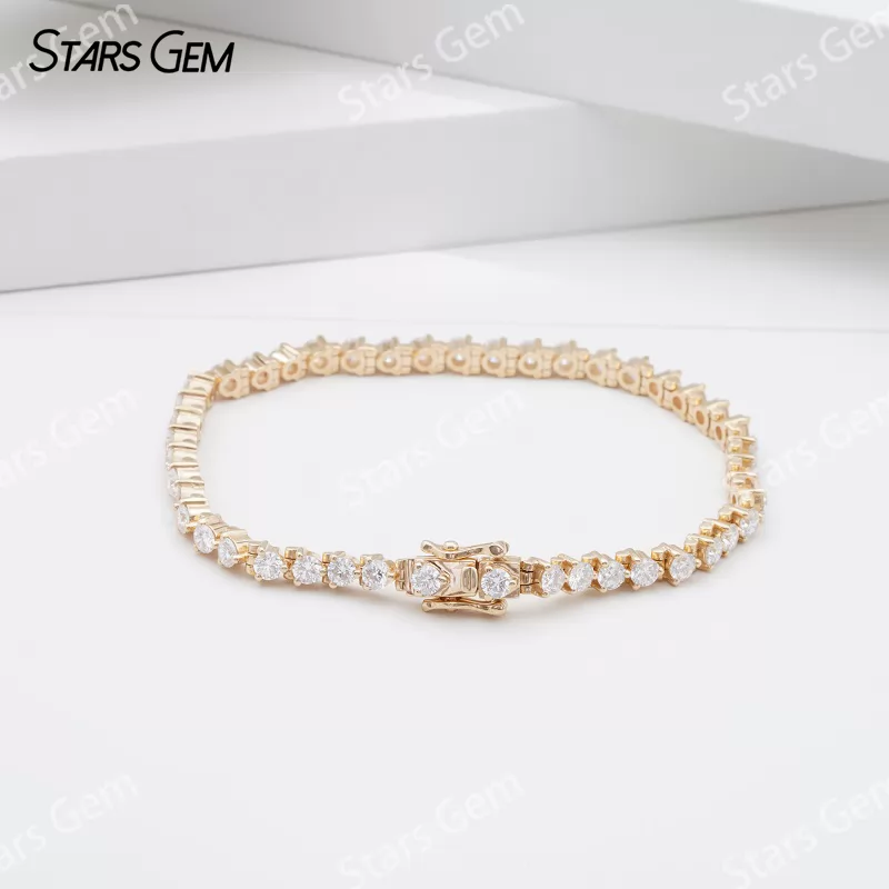 14K Solid Gold 2.8mm Round Brilliant Cut Lab Grown Diamond Chain Link Bangles Tennis Bracelet