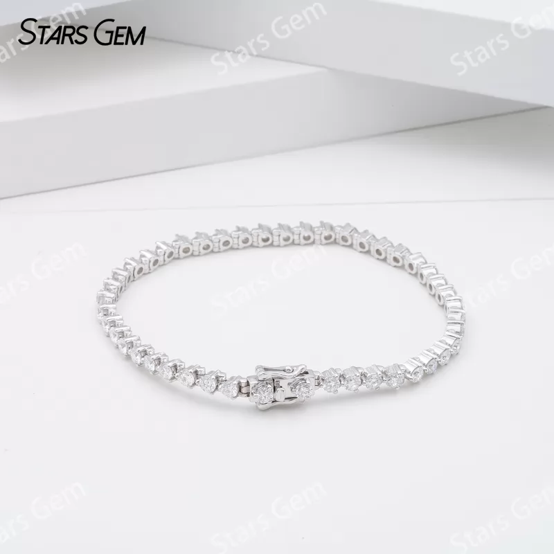 14K Solid Gold 2.8mm Round Brilliant Cut Lab Grown Diamond Chain Link Bangles Tennis Bracelet