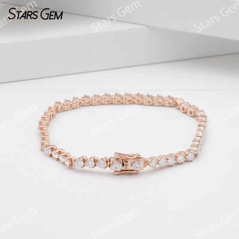 14K Solid Gold 2.8mm Round Brilliant Cut Lab Grown Diamond Chain Link Bangles Tennis Bracelet