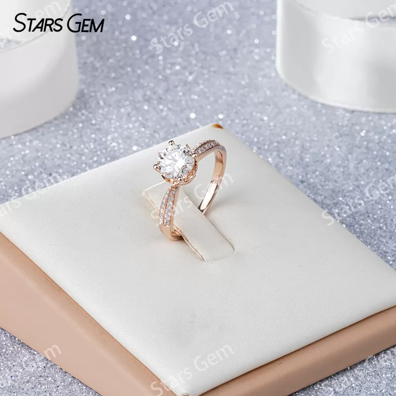 18K Rose Gold Double Row Set 1.0 Carat Round Lab Grown Diamond Pave Engagement Ring