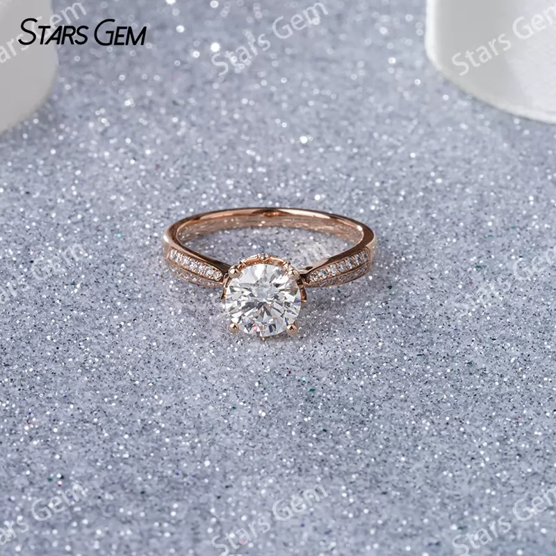 18K Rose Gold Double Row Set 1.0 Carat Round Lab Grown Diamond Pave Engagement Ring