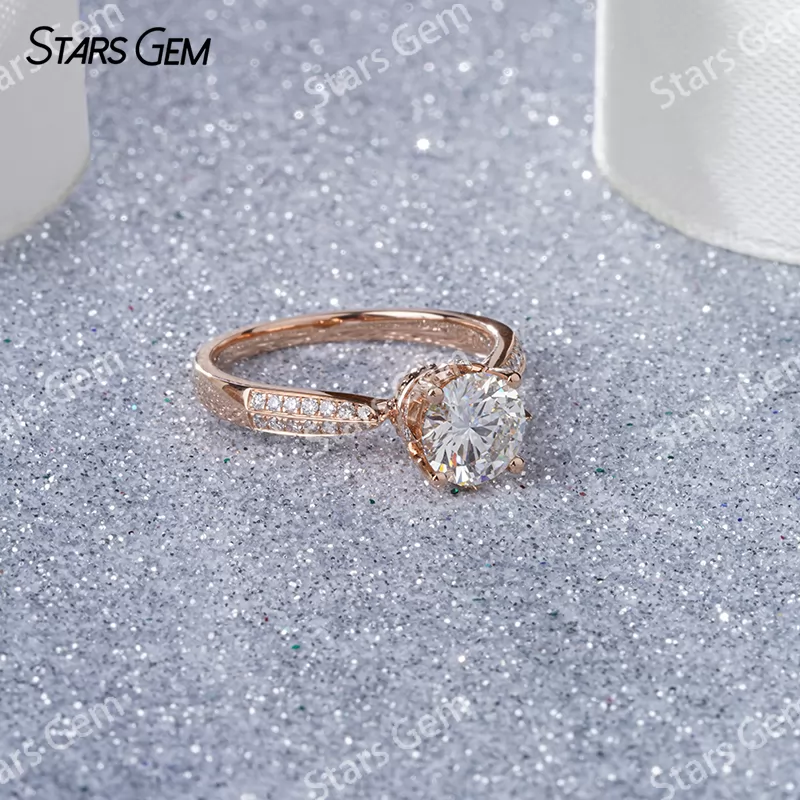 18K Rose Gold Double Row Set 1.0 Carat Round Lab Grown Diamond Pave Engagement Ring