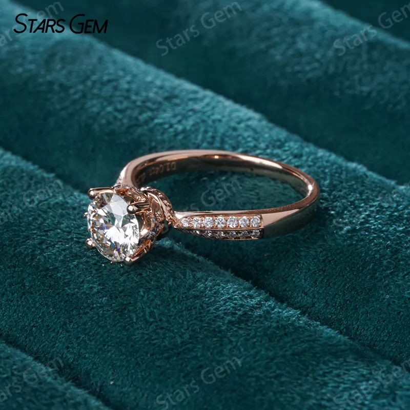 18K Rose Gold Double Row Set 1.0 Carat Round Lab Grown Diamond Pave Engagement Ring