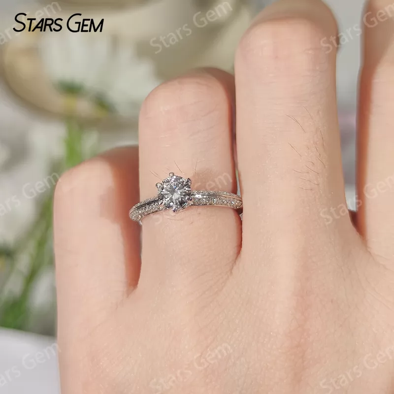 18K Gold Half circle Double Row Set 1 Carat Round Lab Grown Diamond Pave Engagement Ring