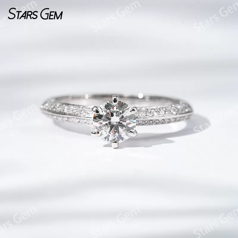 18K Gold Half circle Double Row Set 1 Carat Round Lab Grown Diamond Pave Engagement Ring