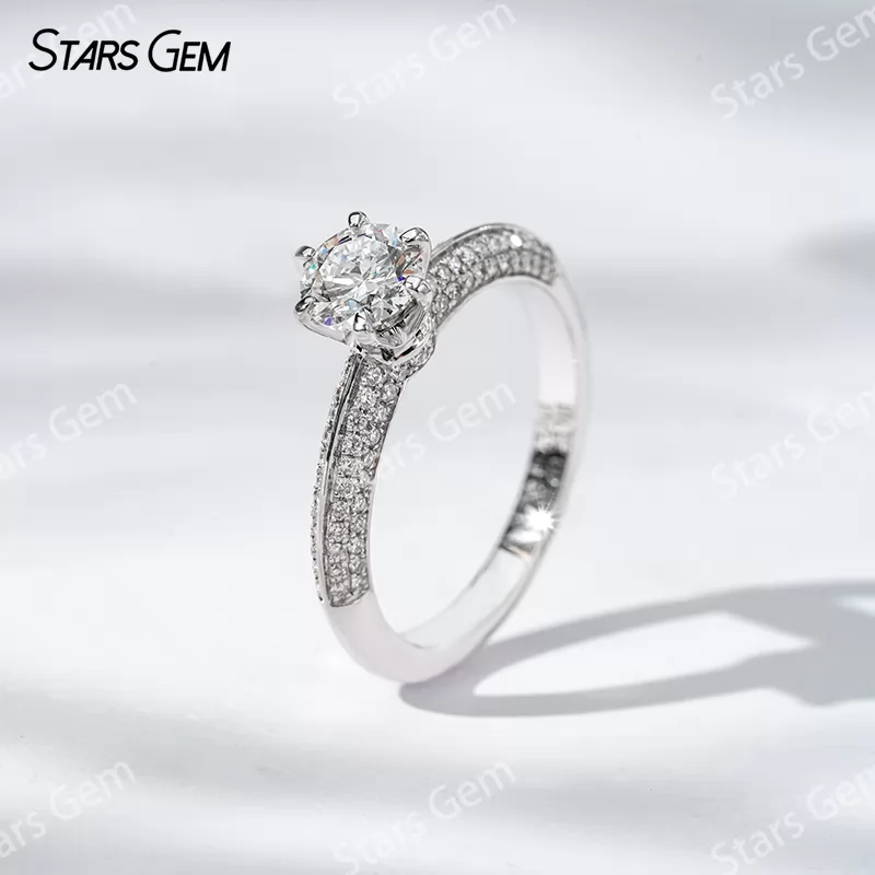 18K Gold Half circle Double Row Set 1 Carat Round Lab Grown Diamond Pave Engagement Ring