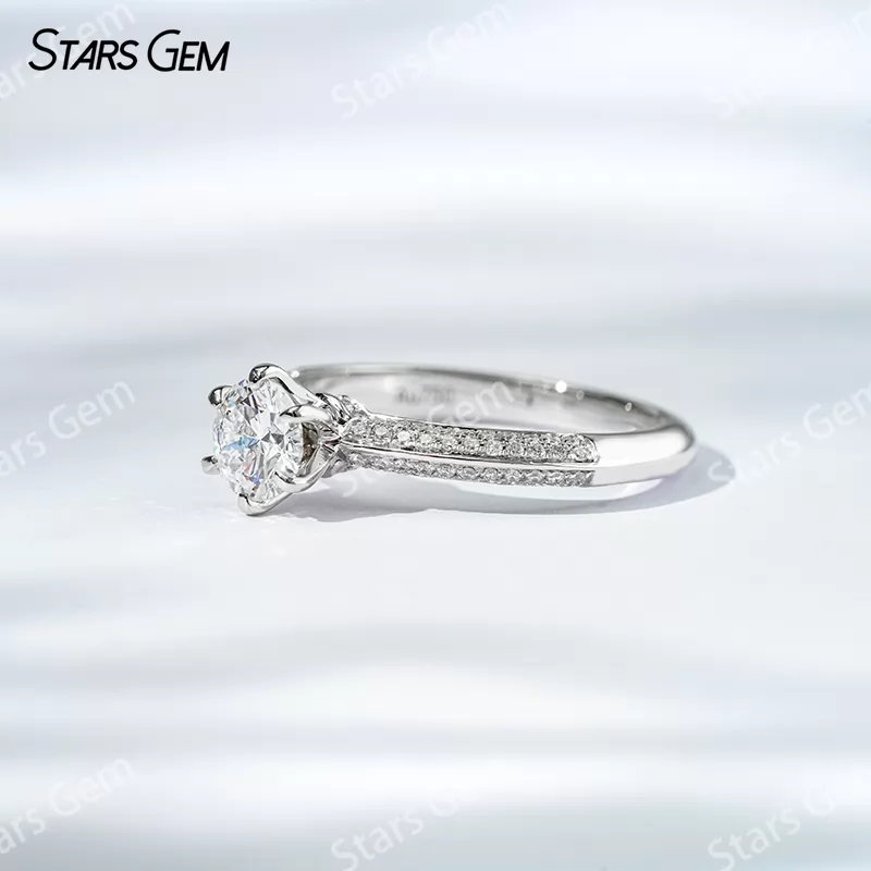 18K Gold Half circle Double Row Set 1 Carat Round Lab Grown Diamond Pave Engagement Ring