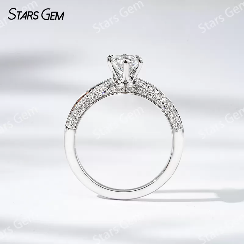 18K Gold Half circle Double Row Set 1 Carat Round Lab Grown Diamond Pave Engagement Ring