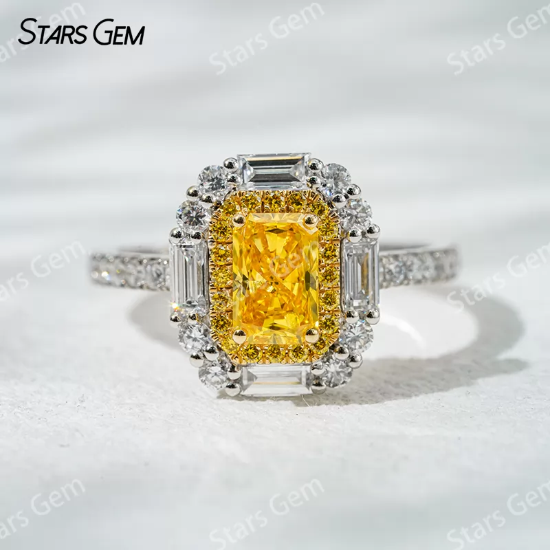 18K Gold Halo Set Radiant Cut Yellow Lab Grown Diamond Engagement Ring