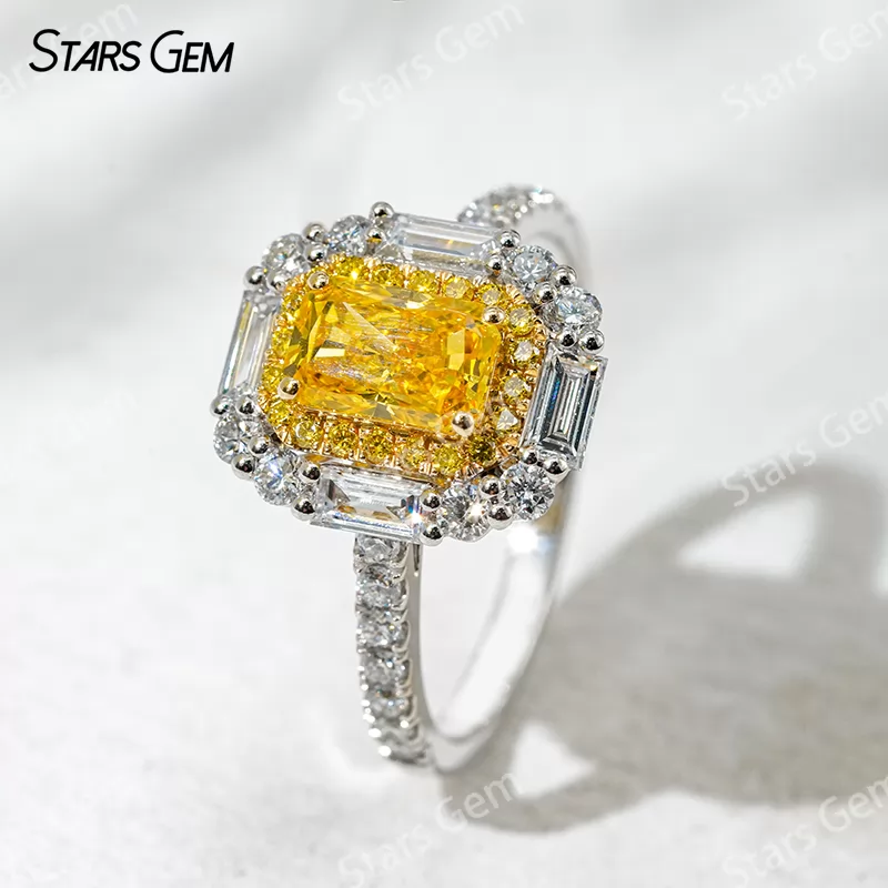 18K Gold Halo Set Radiant Cut Yellow Lab Grown Diamond Engagement Ring