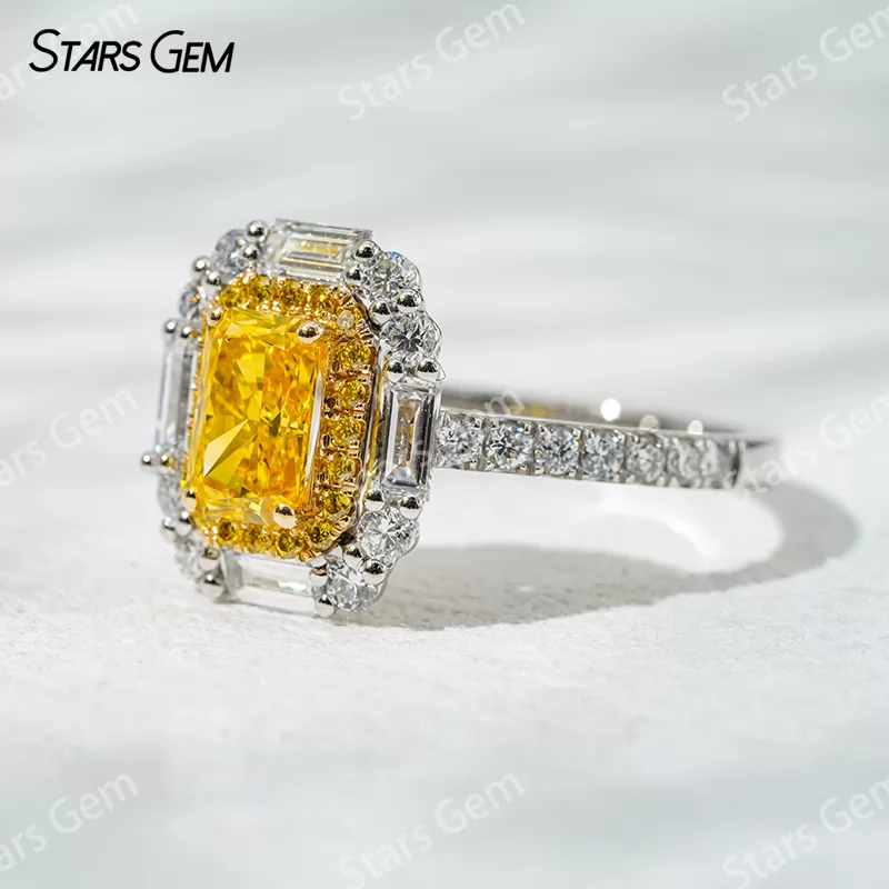 18K Gold Halo Set Radiant Cut Yellow Lab Grown Diamond Engagement Ring