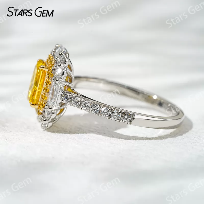 18K Gold Halo Set Radiant Cut Yellow Lab Grown Diamond Engagement Ring