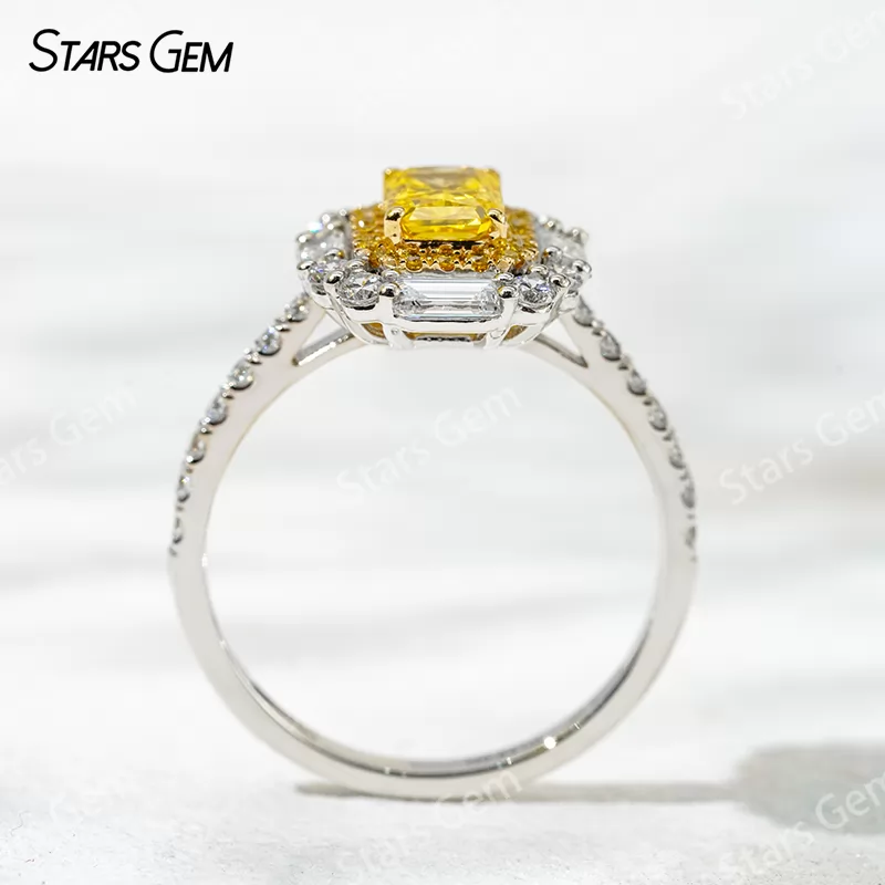 18K Gold Halo Set Radiant Cut Yellow Lab Grown Diamond Engagement Ring