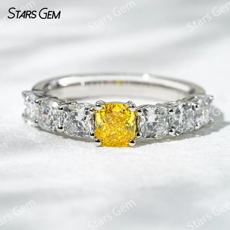 18K White Gold 0.6ct Cushion Cut Yellow Lab Grown Diamond Engagement Ring