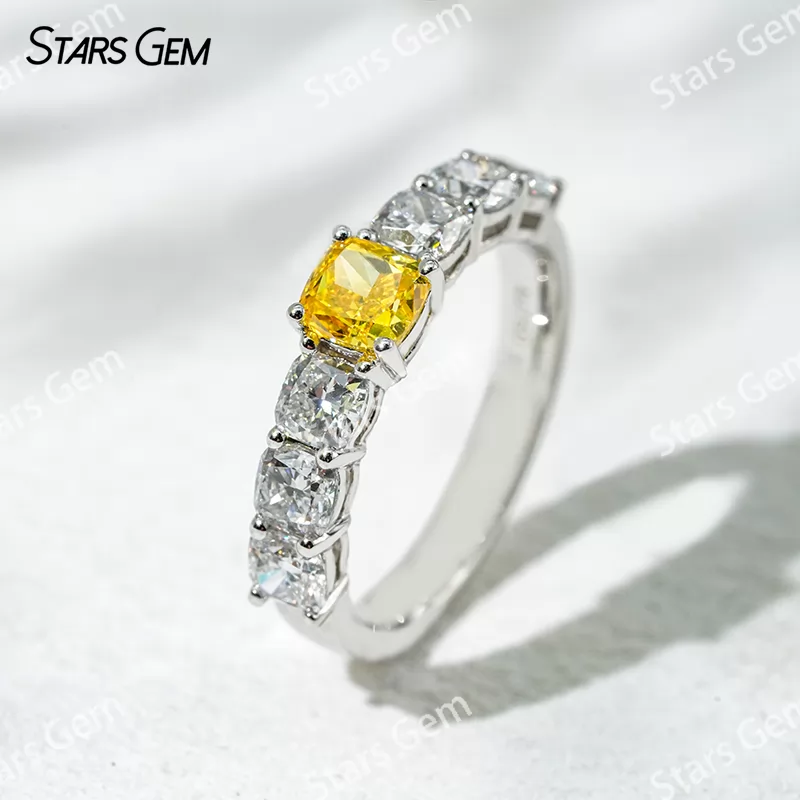 18K White Gold 0.6ct Cushion Cut Yellow Lab Grown Diamond Engagement Ring