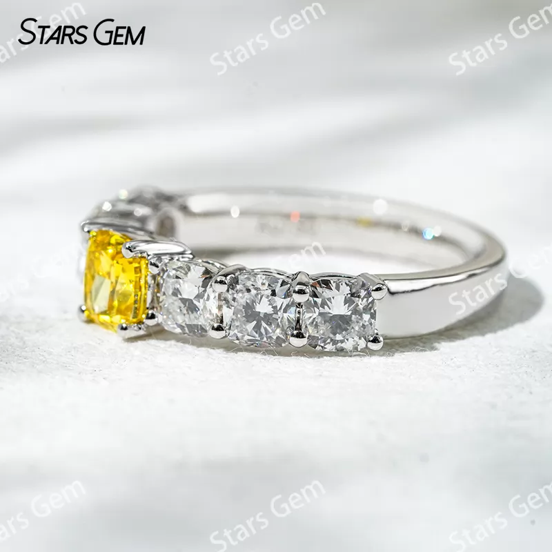 18K White Gold 0.6ct Cushion Cut Yellow Lab Grown Diamond Engagement Ring