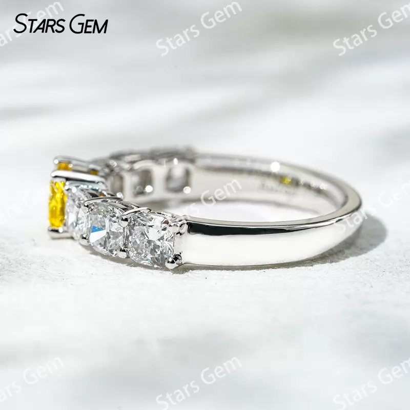 18K White Gold 0.6ct Cushion Cut Yellow Lab Grown Diamond Engagement Ring