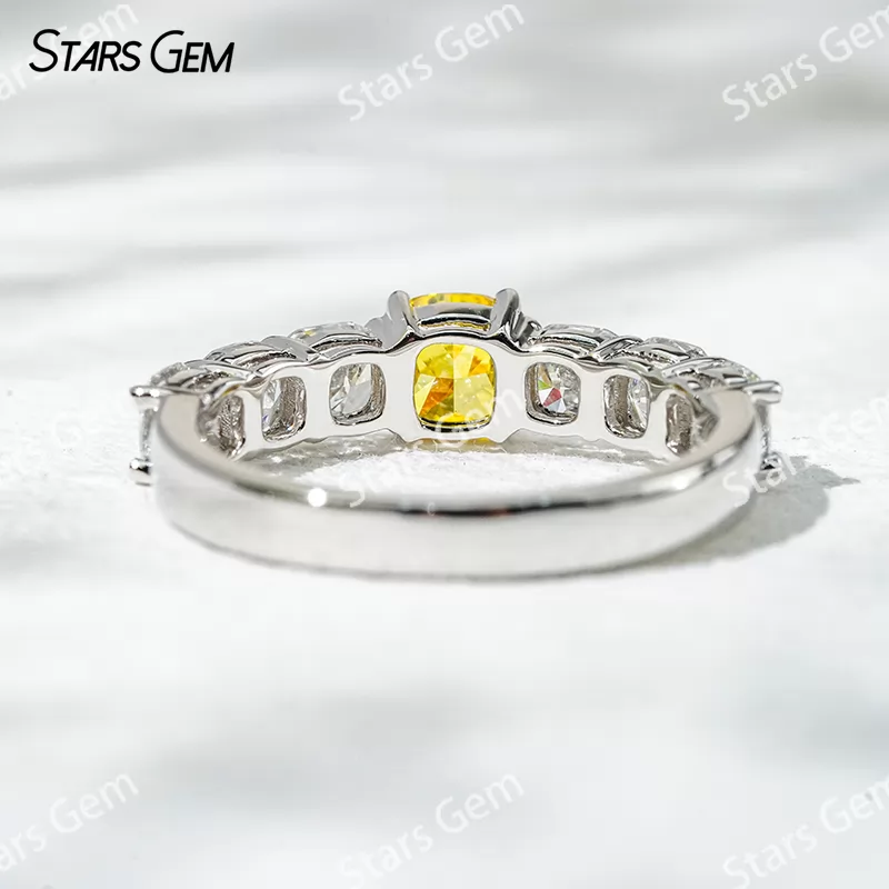 18K White Gold 0.6ct Cushion Cut Yellow Lab Grown Diamond Engagement Ring