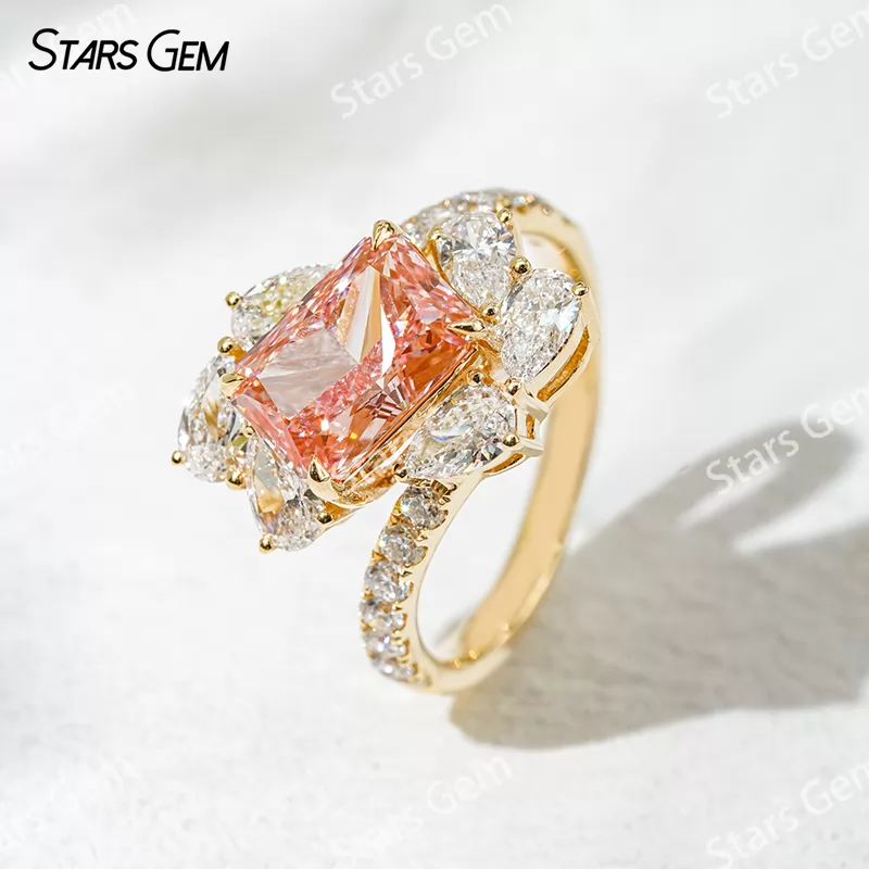 Luxury Jewelry 18K Gold 2.29ct Radiant Cut IGI Certified Pink Lab Diamond Pave Engagement Ring