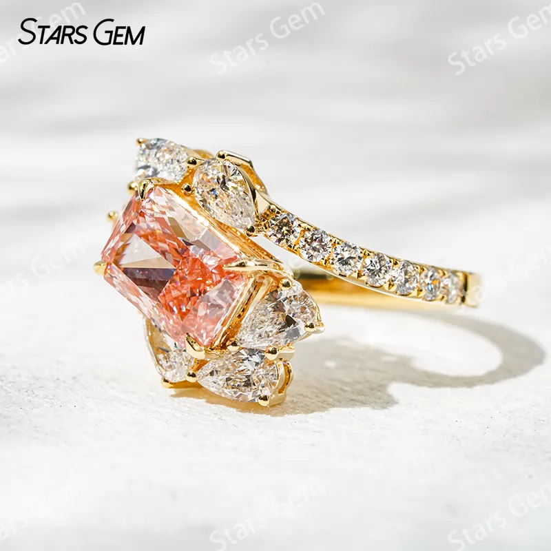 Luxury Jewelry 18K Gold 2.29ct Radiant Cut IGI Certified Pink Lab Diamond Pave Engagement Ring