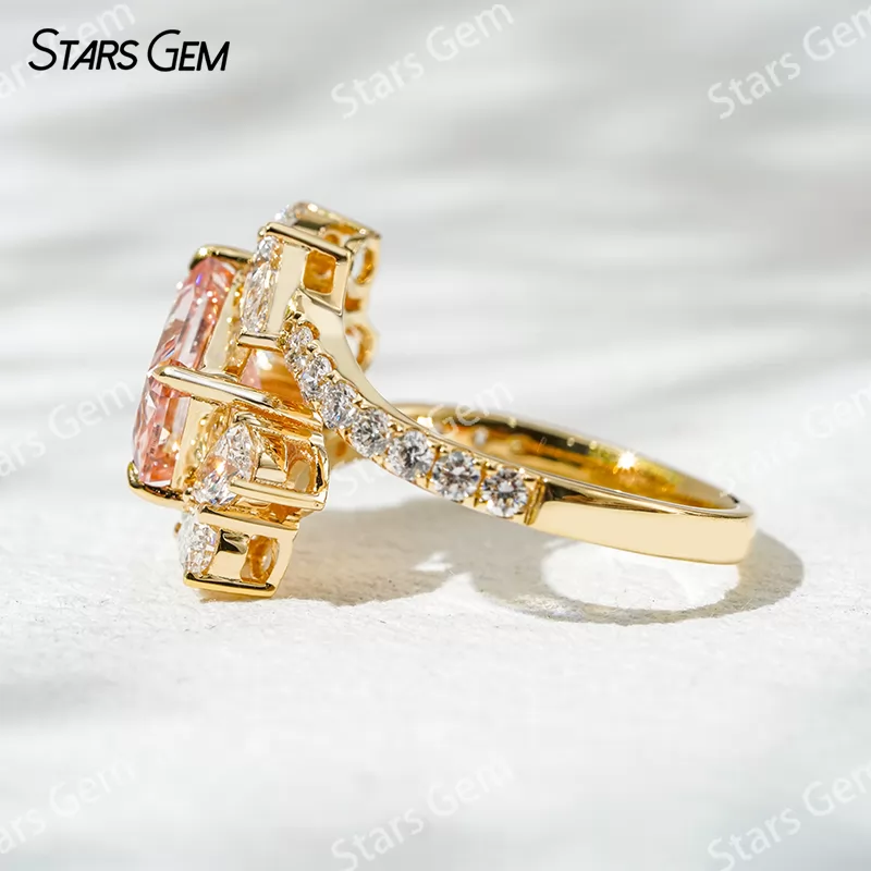 Luxury Jewelry 18K Gold 2.29ct Radiant Cut IGI Certified Pink Lab Diamond Pave Engagement Ring