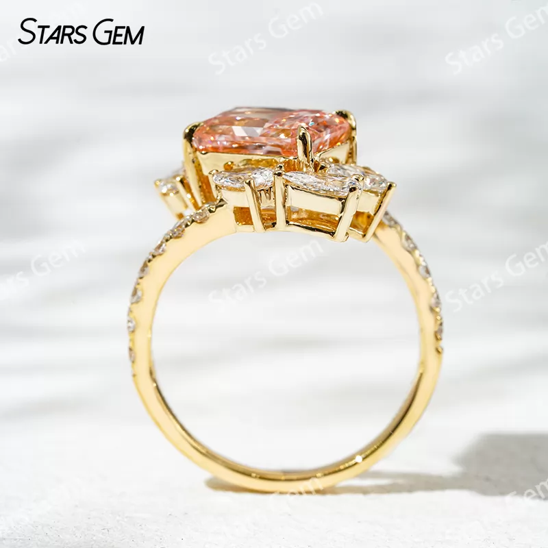 Luxury Jewelry 18K Gold 2.29ct Radiant Cut IGI Certified Pink Lab Diamond Pave Engagement Ring