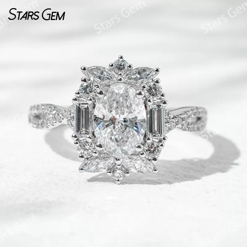 Special Design 18K White Gold 1.0ct Oval Cut Lab Grown Diamond Pave Engagement Ring