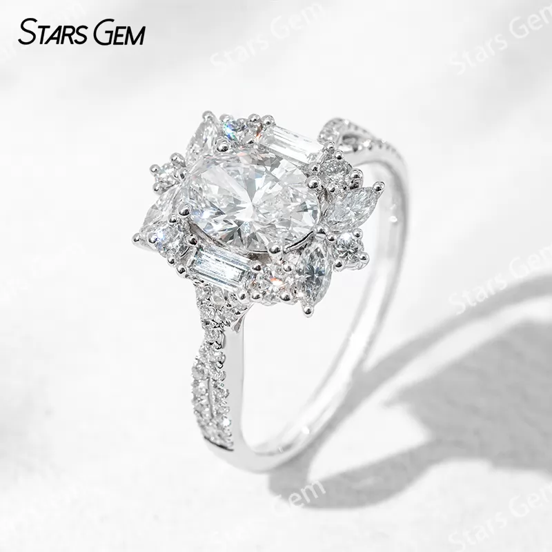 Special Design 18K White Gold 1.0ct Oval Cut Lab Grown Diamond Pave Engagement Ring