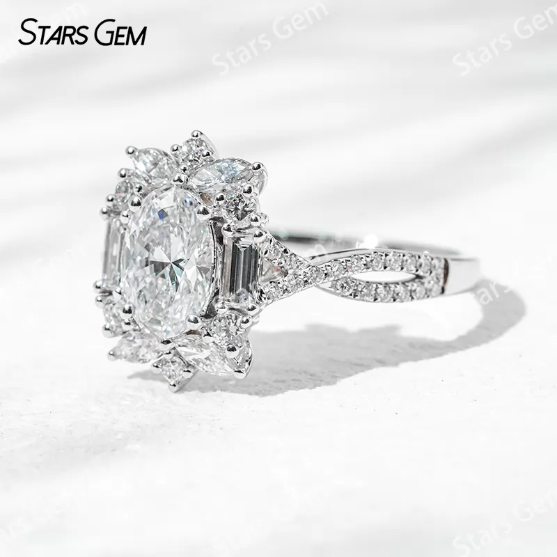 Special Design 18K White Gold 1.0ct Oval Cut Lab Grown Diamond Pave Engagement Ring