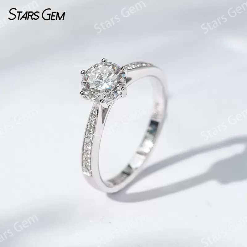 18K White Gold 0.55ct Round Brilliant Cut Lab Grown Diamond Pave Engagement Ring